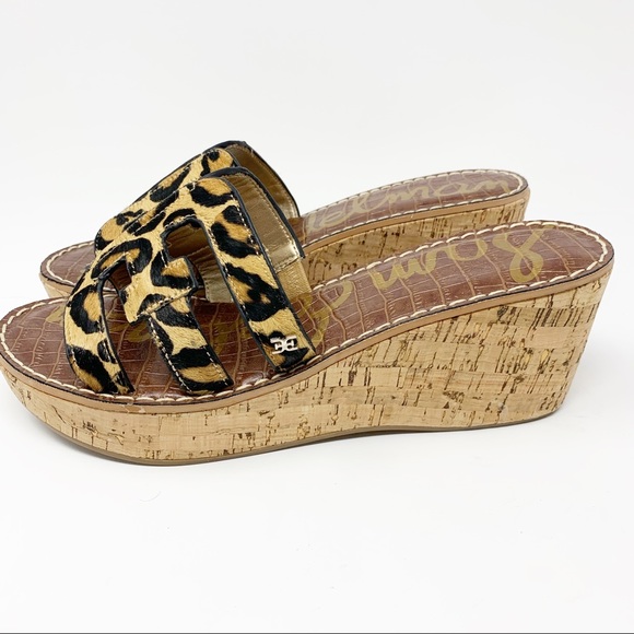Sam Edelman Regis Leopard Wedge Mule Sandals Sz 10 - Picture 2 of 11